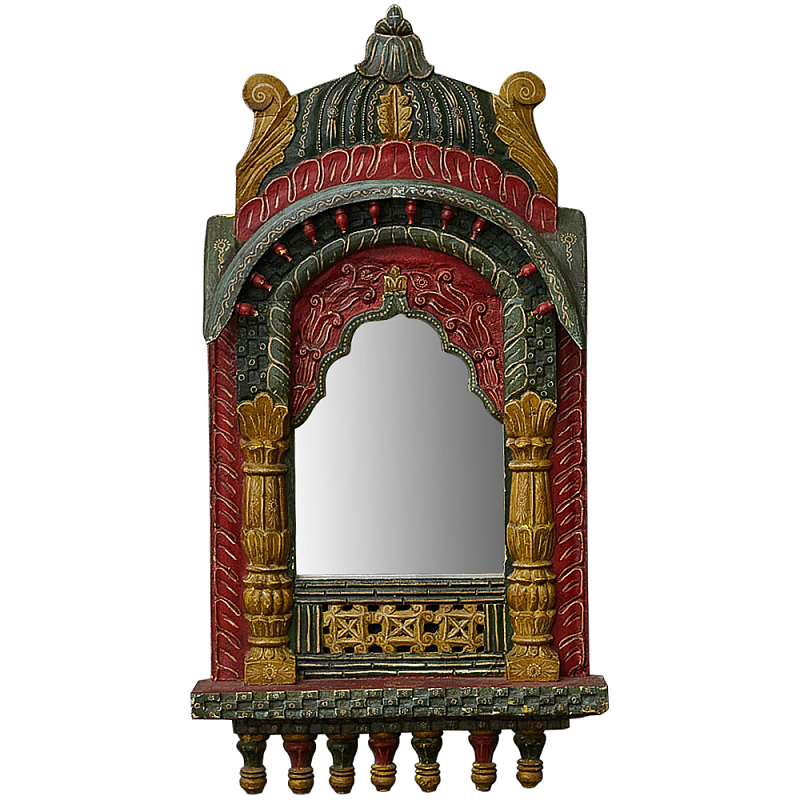 Настенное зеркало в резной раме из тропического дерева Carved Wood Mirror Colorful Красный Зеленый Желтый Настенное зеркало в резной раме из тропического дерева Carved Wood Mirror Colorful Красный Зеленый Желтый в Орле | Loft Concept