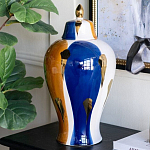 Ваза с крышкой и мазками синего и золого цвета на белом фоне Chinoiserie Ceramics варинант исполнения - 3 | Loft Concept в Орле