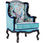Кресло из натурального бука бирюзовое с изображением птиц и цветов Turquoise Chinoiserie Garden Armchair варинант исполнения - 2 | Loft Concept в Орле