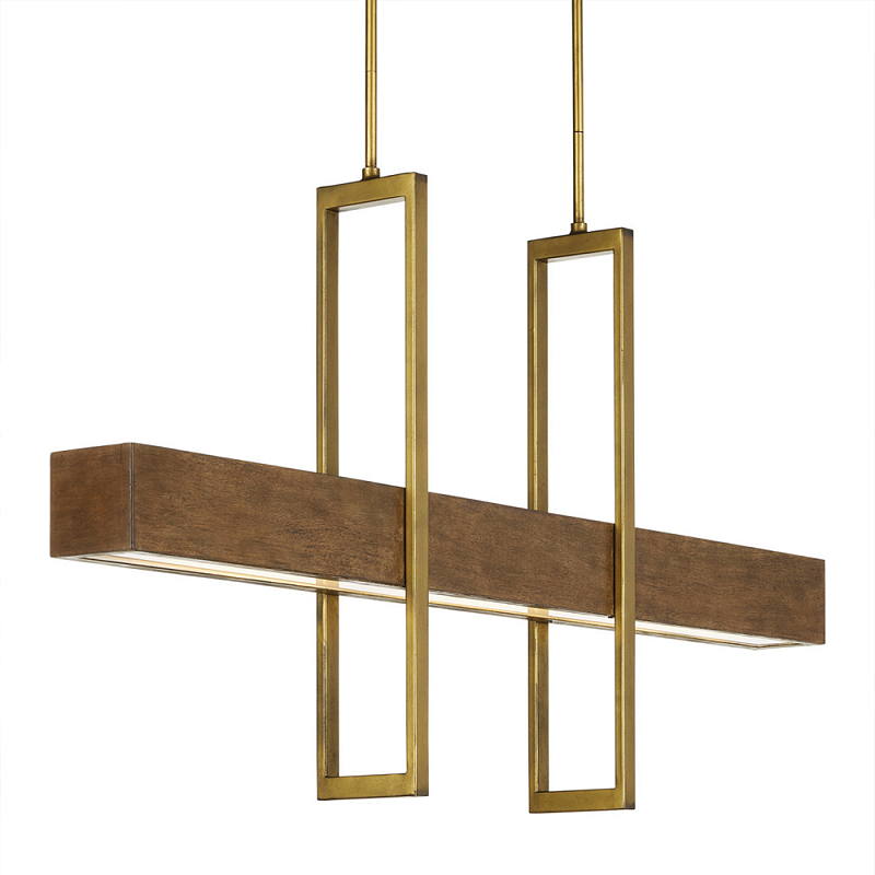 Люстра линейная прямоугольная Wooden Straight Shapes Коричневый Латунь Люстра линейная прямоугольная Wooden Straight Shapes Коричневый Латунь в Орле | Loft Concept
