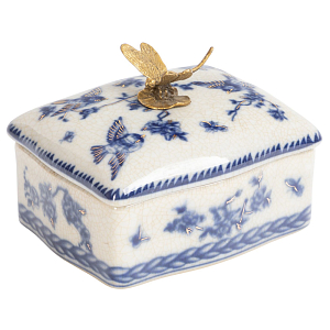 Фарфоровая шкатулка с бронзовой стрекозой Blue and White