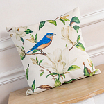 Декоративная подушка бежевая с изображением птица в саду Blooming Blue Birds варинант исполнения - 2 | Loft Concept в Орле