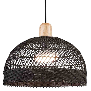 Подвесной светильник с округлым абажуром из черного ротанга Wicker Furniture