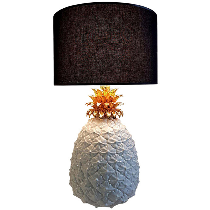 Настольная лампа с абажуром и декором в виде ананас Pineapple Black Lampshade Черный Белый Золотой Настольная лампа с абажуром и декором в виде ананас Pineapple Black Lampshade Черный Белый Золотой в Орле | Loft Concept