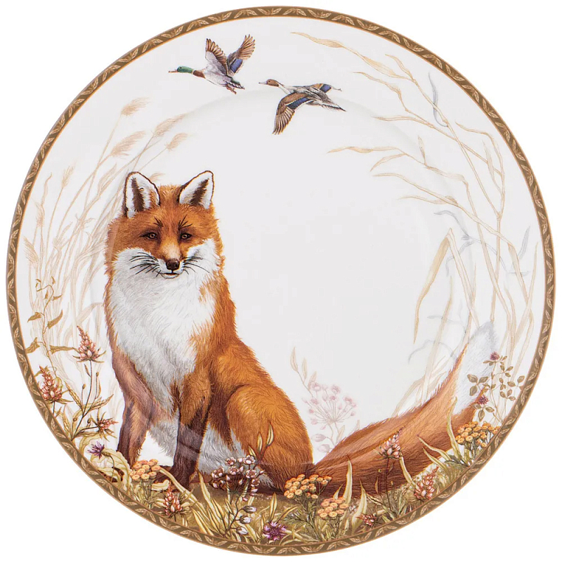Тарелка закусочная из фарфора с изображением лисы Hunting Porcelain Collection Белый Коричневый Мульти Тарелка закусочная из фарфора с изображением лисы Hunting Porcelain Collection Белый Коричневый Мульти в Орле | Loft Concept