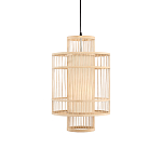 Подвесной светильник из деревянных прутьев с плафоном из натуральной ткани Light Inside the Cell варинант исполнения - 2 | Loft Concept в Орле