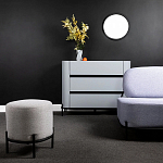 Круглый пуф на металлических ножках с обивкой из рогожки Casey Poof варинант исполнения - 4 | Loft Concept в Орле