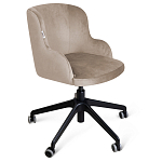 Стул с мягкой бежевой обивкой из велюра и подъемно-поворотным механизмом на черных колесиках Harper Beige варинант исполнения - 1 | Loft Concept в Орле