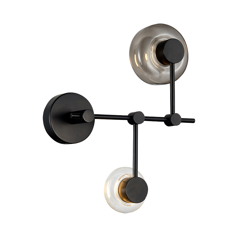 Бра с 2-мя плафонами разного диаметра и цвета Polyhedron Дымчатый (Smoke) Прозрачный Черный в Орле | Loft Concept 