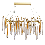 Люстра линейная золотого цвета с декоративными ветвями и длинными стеклянными подвесками в форме сосулек Droplet Chandelier варинант исполнения - 1 | Loft Concept в Орле