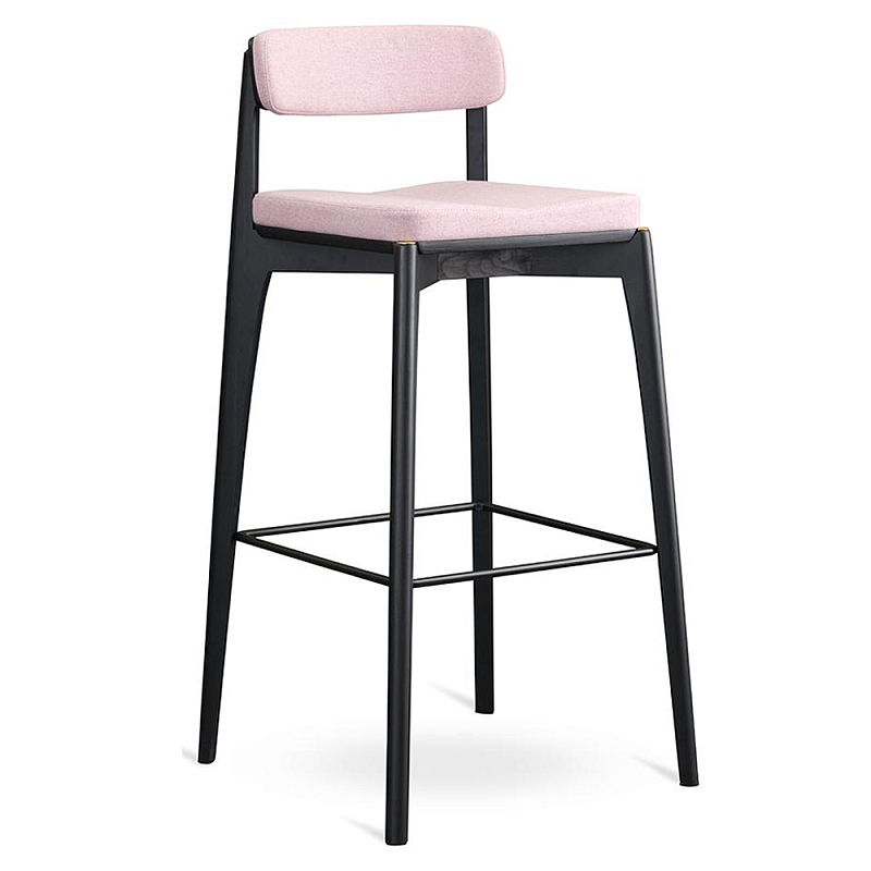 Барный стул из массива ясеня с обивкой из рогожки Elegant Ash Shape Ясень Темно-серый Розовый в Орле | Loft Concept 