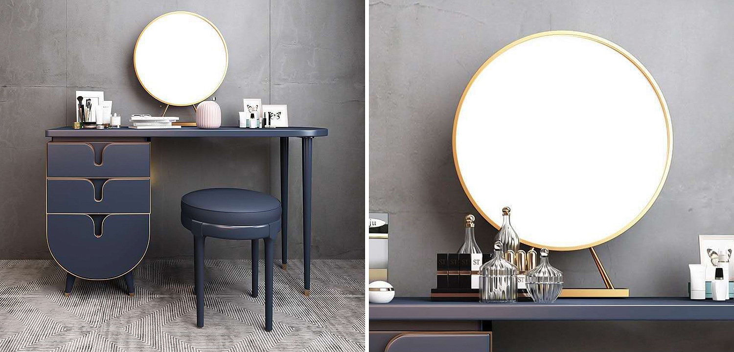 Комплект из туалетного стола, зеркала и пуфа Conna Dressing Table Blue Комплект из туалетного стола, зеркала и пуфа Conna Dressing Table Blue - Loft-Concept в Орле