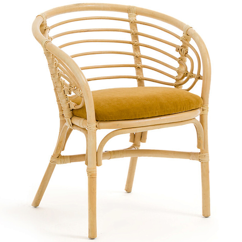 Кресло из ротанга с сиденьем из велюра Vini Rattan Armchair Бежевый Горчичный Кресло из ротанга с сиденьем из велюра Vini Rattan Armchair Бежевый Горчичный в Орле | Loft Concept