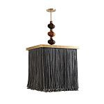 Люстра квадратная с бахромой и подвесом из деревянных бусин Psyche варинант исполнения - 1 | Loft Concept в Орле