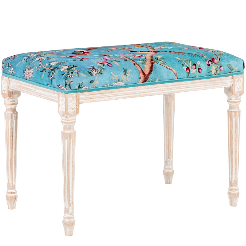 Банкетка из массива бука с цветочным принтом Turquoise Beige Chinoiserie Imperial  Garden Banquette Бирюзовый Мульти Бежевый в Орле | Loft Concept 