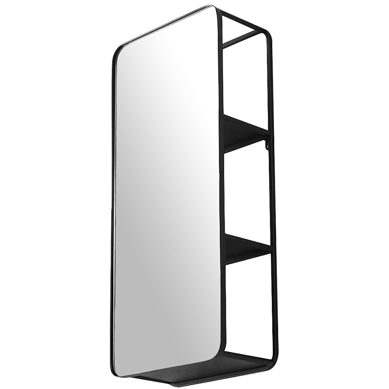 Прямоугольное настенное зеркало с полками Malcolm Industrial Mood Mirror Черный Прямоугольное настенное зеркало с полками Malcolm Industrial Mood Mirror Черный в Орле | Loft Concept