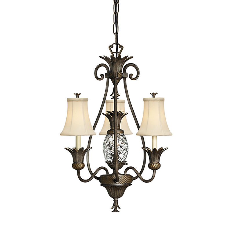 Люстра бронзового цвета с 3-мя кремовыми текстильными абажурами Hinkley Бронза Белый Бежевый в Орле | Loft Concept 
