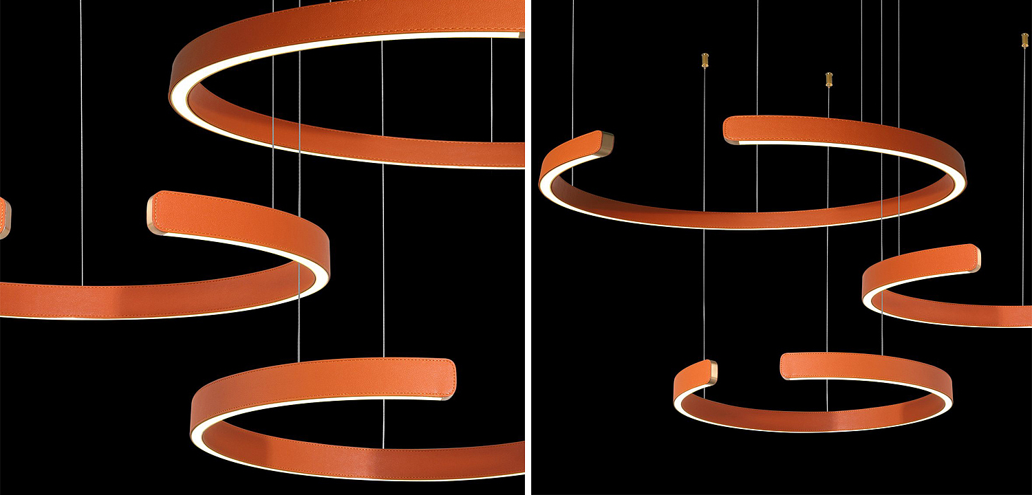 Люстра Half Ring 3 orange leather Люстра Half Ring 3 orange leather - Loft-Concept в Орле