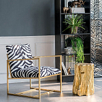 Кресло с металлическим золотистым каркасом и мягкой обивкой с чёрно-белым принтом зебры Wild animals варинант исполнения - 5 | Loft Concept в Орле