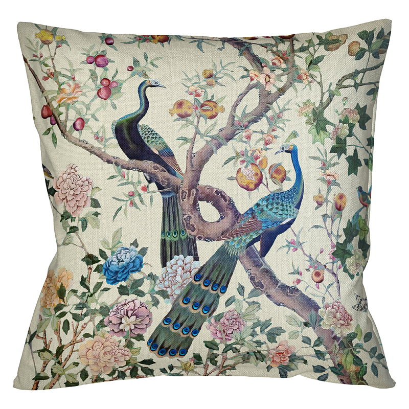 Подушка декоративная с изображением павлинов в саду Beige Chinoiserie Garden Two Peacocks Cushion Бежевый Мульти Подушка декоративная с изображением павлинов в саду Beige Chinoiserie Garden Two Peacocks Cushion Бежевый Мульти в Орле | Loft Concept