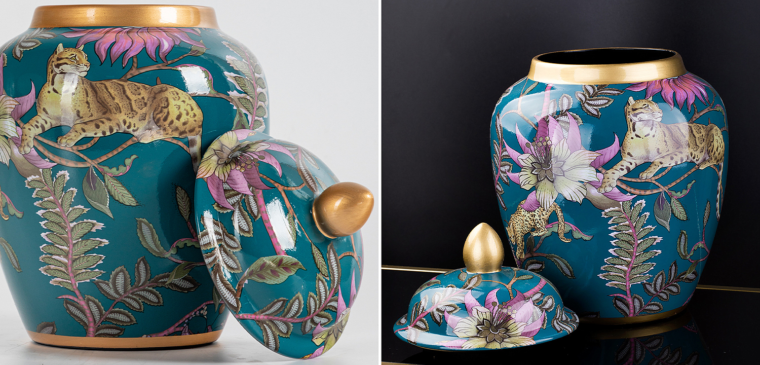 Ваза с крышкой Leopard Flowers Vase Emerald Ваза с крышкой Leopard Flowers Vase Emerald - Loft-Concept в Орле