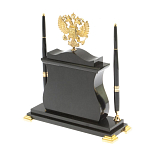 Часы настольные с Гербом России и 2-мя шариковыми ручками в комплекте Stone Clock варинант исполнения - 3 | Loft Concept в Орле