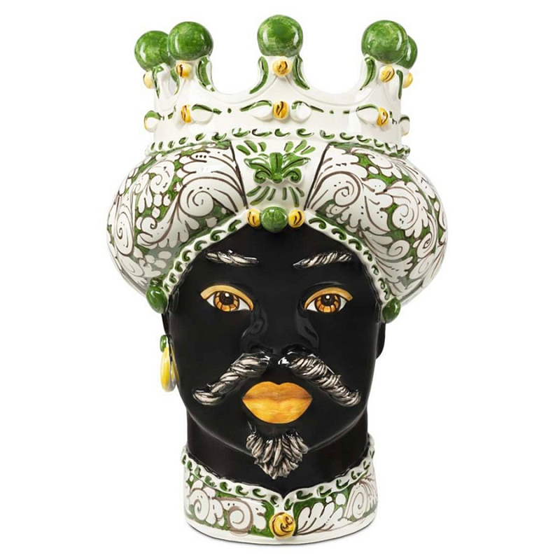 Ваза Vase Moro Man Ornate Dark Green Черный Зеленый Белый Ваза Vase Moro Man Ornate Dark Green Черный Зеленый Белый в Орле | Loft Concept