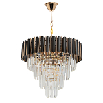 Люстра из черного металла с многоярусными подвесками из прозрачного хрусталя на золотой цепи Empire Black Chandelier Crystal варинант исполнения - 2 | Loft Concept в Орле