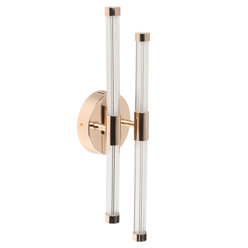 Бра с круглым основанием золотого цвета и двумя вертикальными плафонами Hex Scaffold Прозрачный Золотой в Орле | Loft Concept 