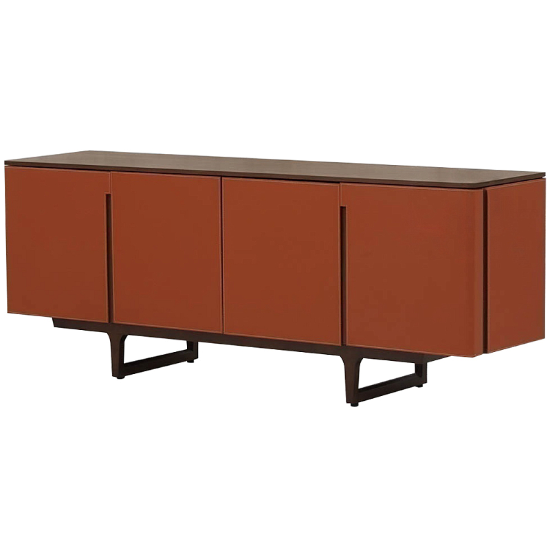 Комод с декором из кожи Orange Leather Chest of Drawers Оранжевый Коричневый в Орле | Loft Concept 