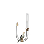 Подвесной светильник с декоративной фигуркой птицы на прозрачной изогнутой трубке Ganthea варинант исполнения - 1 | Loft Concept в Орле