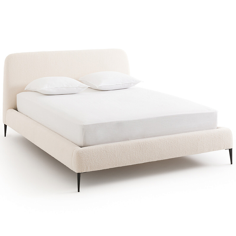 Кровать с обивкой букле Wanda Boucle Bed Кремовый Черный в Орле | Loft Concept 