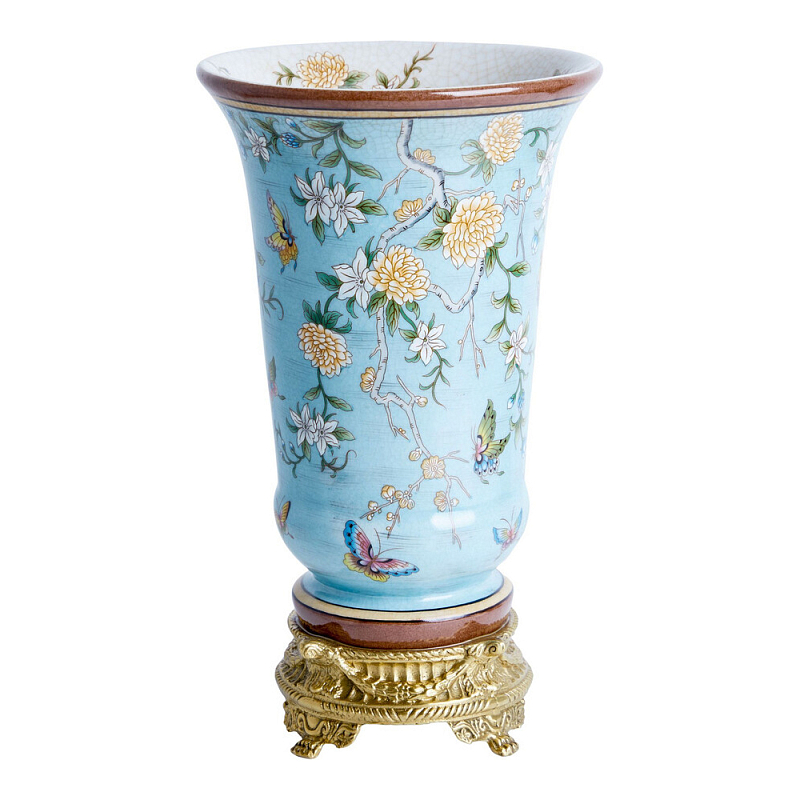 Ваза из голубого фарфора с бронзовыми элементами Blue Garden Бронза Мульти Голубой в Орле | Loft Concept 