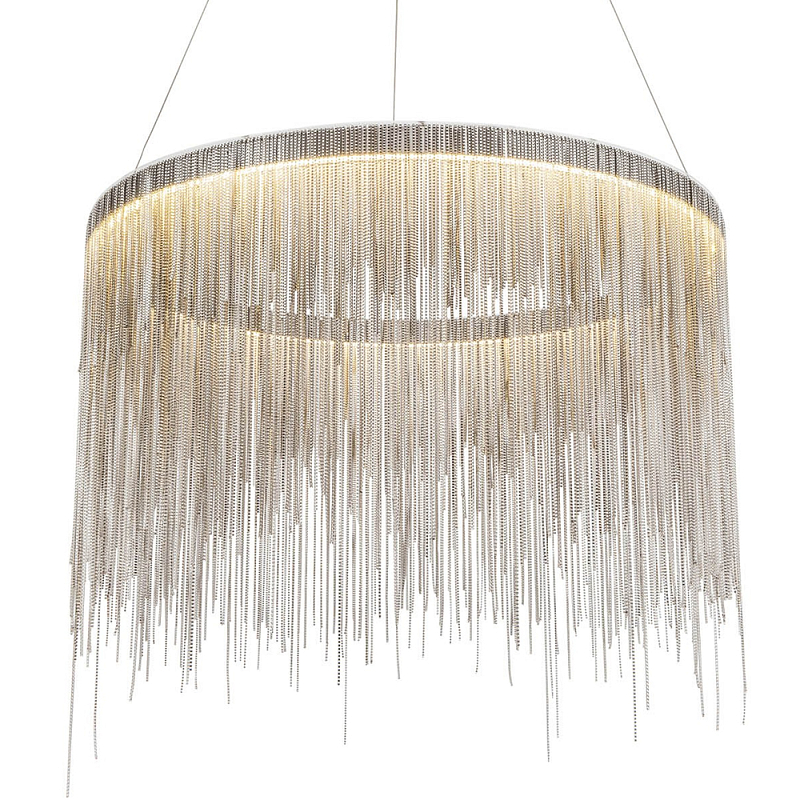 Подвесная кольцевая люстра с металлическими цепочками Fringe Chain Horizontal Ring Light Хром Подвесная кольцевая люстра с металлическими цепочками Fringe Chain Horizontal Ring Light Хром в Орле | Loft Concept