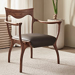 Стул деревянный с мягким сиденьем из коричневой натуральной кожи Moon Walnut Furniture варинант исполнения - 1 | Loft Concept в Орле