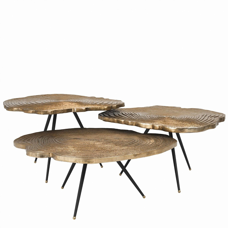 Набор столиков Eichholtz Coffee Table Quercus Set of 3 Черный Латунь Набор столиков Eichholtz Coffee Table Quercus Set of 3 Черный Латунь в Орле | Loft Concept