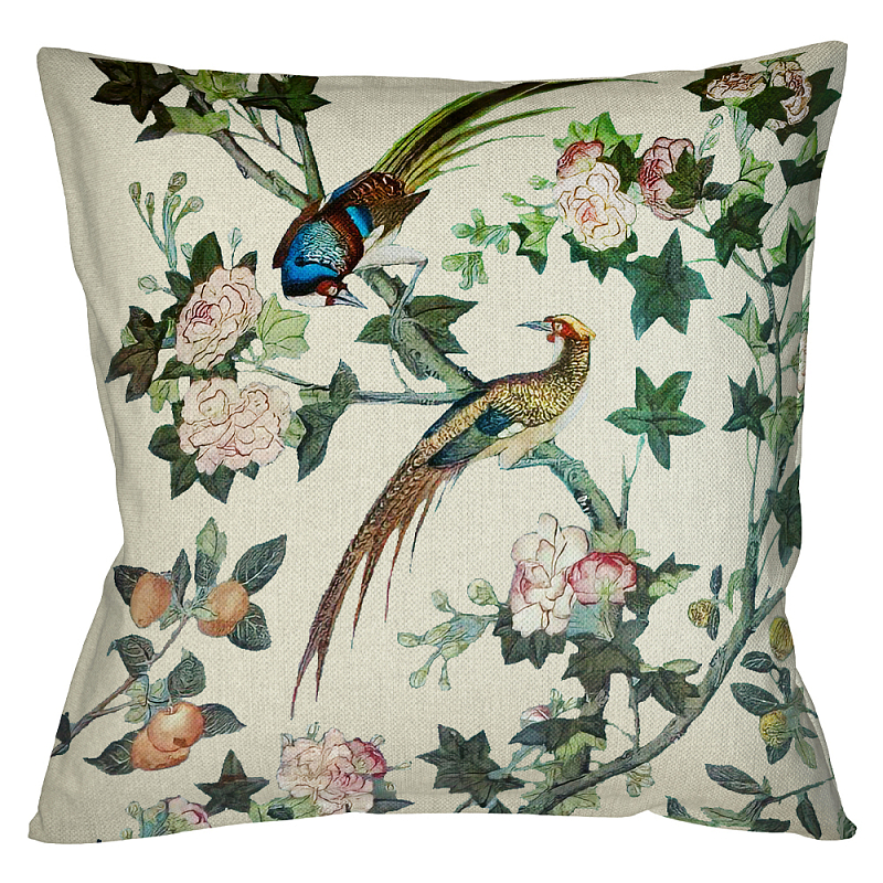 Подушка декоративная с изображением птицы в саду Beige Chinoiserie Birds in the Rose Garden Cushion Бежевый Мульти Подушка декоративная с изображением птицы в саду Beige Chinoiserie Birds in the Rose Garden Cushion Бежевый Мульти в Орле | Loft Concept