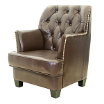 Кресло кожаное c мягкими подлокотниками на 4-х деревянных ножках из массива березы Joseph Armchair brown варинант исполнения - 2 | Loft Concept в Орле