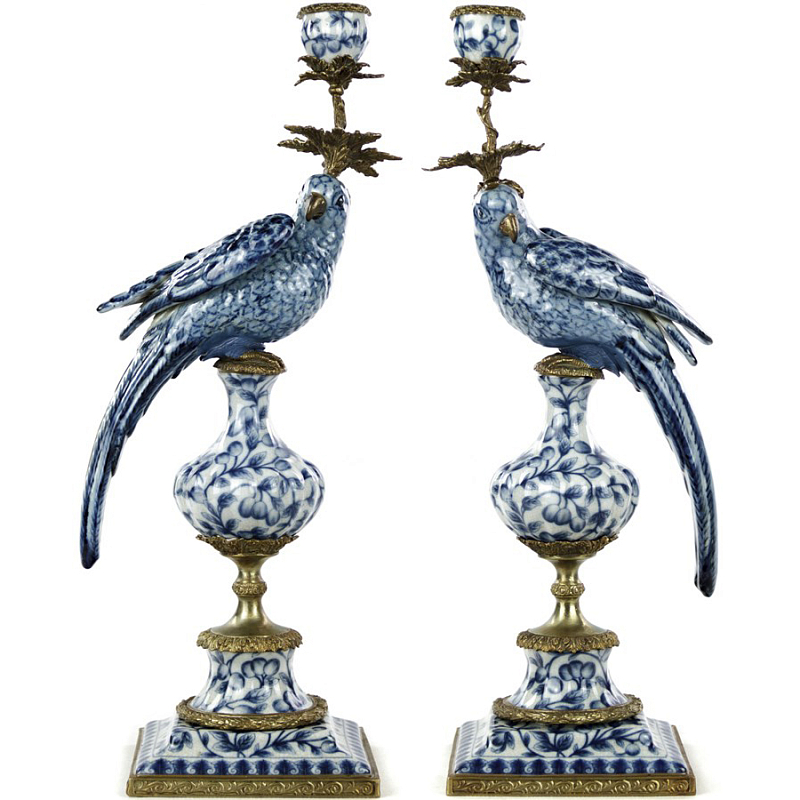 Подсвечник Blue and White Parrot Белый Синий Бронза в Орле | Loft Concept 