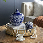 Ваза округлой формы с синей росписью и цветочным узором Blue & White Ornament варинант исполнения - 7 | Loft Concept в Орле