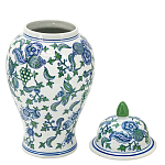 Ваза с крышкой и зелено-голубым рисунком на белом фоне 51 см Blue & White Ornament варинант исполнения - 2 | Loft Concept в Орле