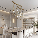 Подвесной светильник с золотистой вертикальной трубкой и декоративными прозрачными листьями из стекла Sylva  варинант исполнения - 7 | Loft Concept в Орле