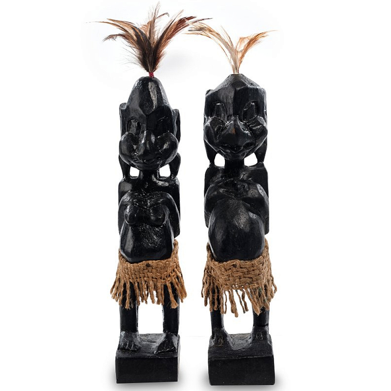 Комплект из 2-х деревянных статуэток Asmat Statuettes Black Черный Коричневый Комплект из 2-х деревянных статуэток Asmat Statuettes Black Черный Коричневый в Орле | Loft Concept