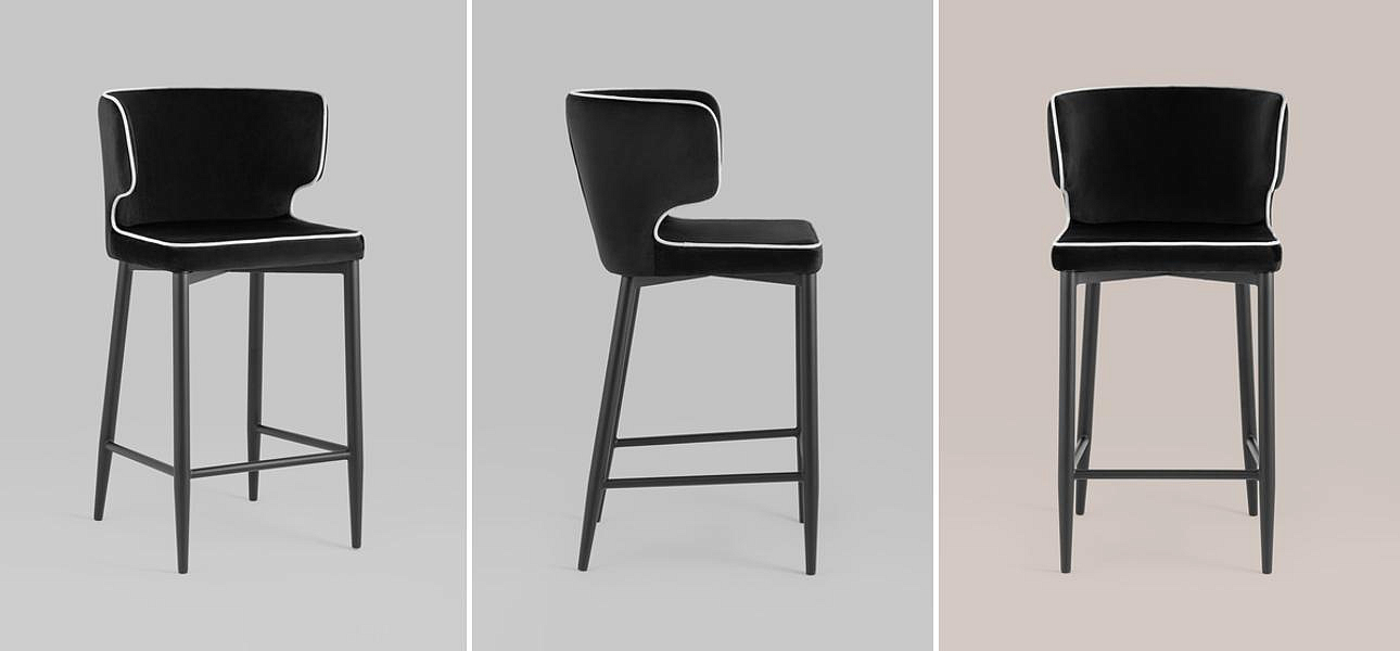 Стул Полубарный Chair посадка 65 см Черный Велюр с Белым кантом Стул Полубарный Chair посадка 65 см Черный Велюр с Белым кантом - Loft-Concept в Орле