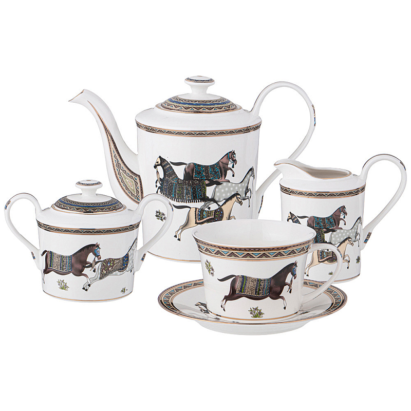 Чайный сервиз из фарфора с изображением лошадей на 6 персон 15 предметов Porcelain Horse Set Белый Мульти Чайный сервиз из фарфора с изображением лошадей на 6 персон 15 предметов Porcelain Horse Set Белый Мульти в Орле | Loft Concept