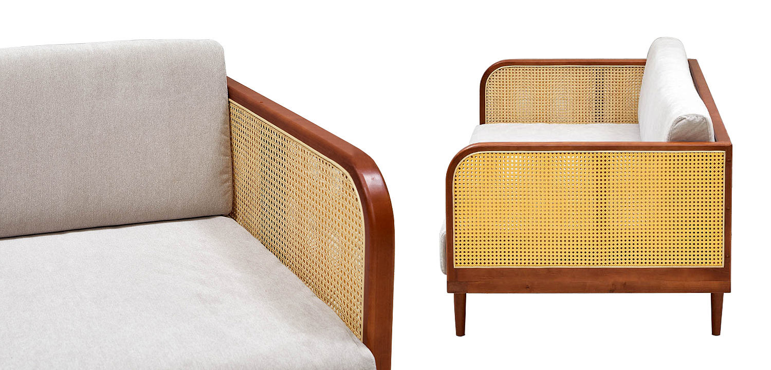 Диван с отделкой из ротанга Nava Rattan Decor Sofa Диван с отделкой из ротанга Nava Rattan Decor Sofa - Loft-Concept в Орле