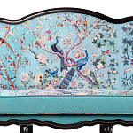 Трехместный диван из натурального бука бирюзовый с изображением птиц и цветов Turquoise Chinoiserie Garden Sofa варинант исполнения - 4 | Loft Concept в Орле