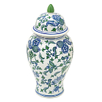 Ваза с крышкой и зелено-голубым рисунком на белом фоне 51 см Blue & White Ornament варинант исполнения - 1 | Loft Concept в Орле