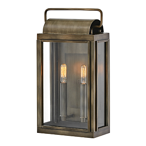Настенный фонарь прямоугольной формы цвета состаренная латунь с двумя лампами Hinkley