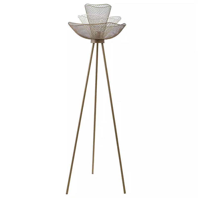 Торшер с трехъярусным плафоном из металлической сетки Light Floor Lamp Made of Metal Mesh Белый Бежевый Золотой Торшер с трехъярусным плафоном из металлической сетки Light Floor Lamp Made of Metal Mesh Белый Бежевый Золотой в Орле | Loft Concept